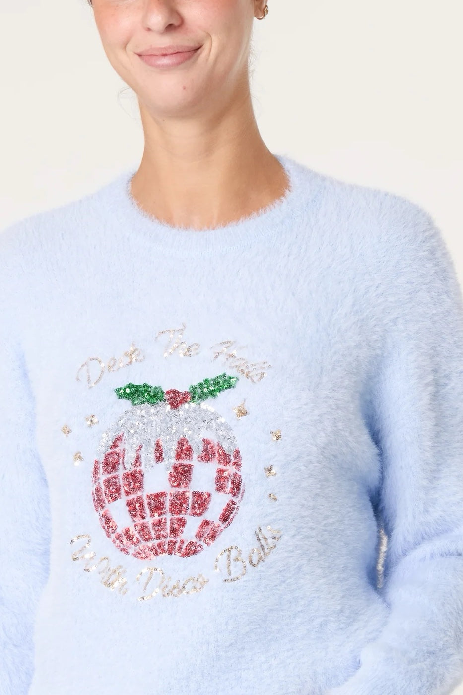 Sparkle Pudding Christmas Jumper - Baby Blue