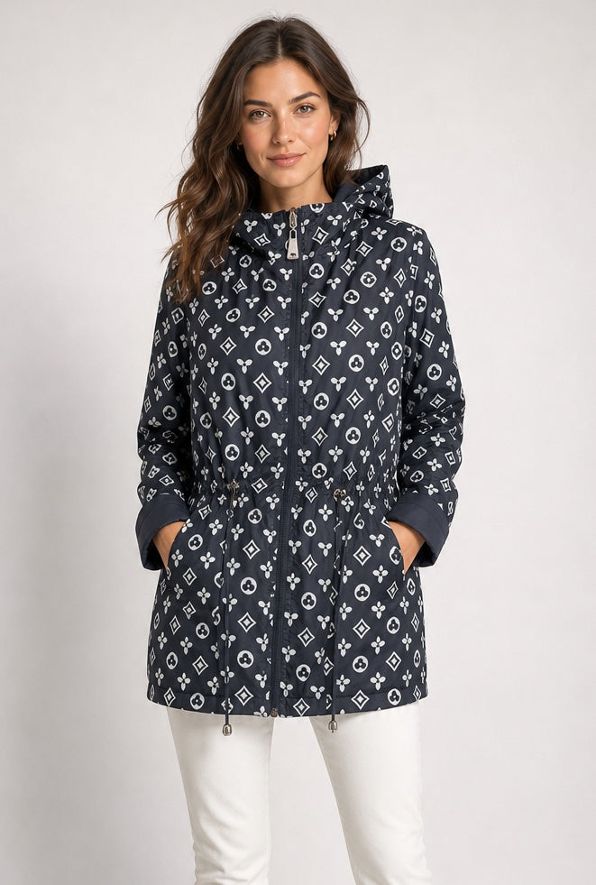 Water-Resistant Hooded Drawstring Jacket - Navy (3)