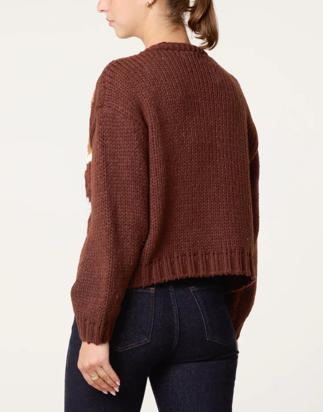 Embroidered Floral Knit Cardigan Chocolate  - Chocolate (2)