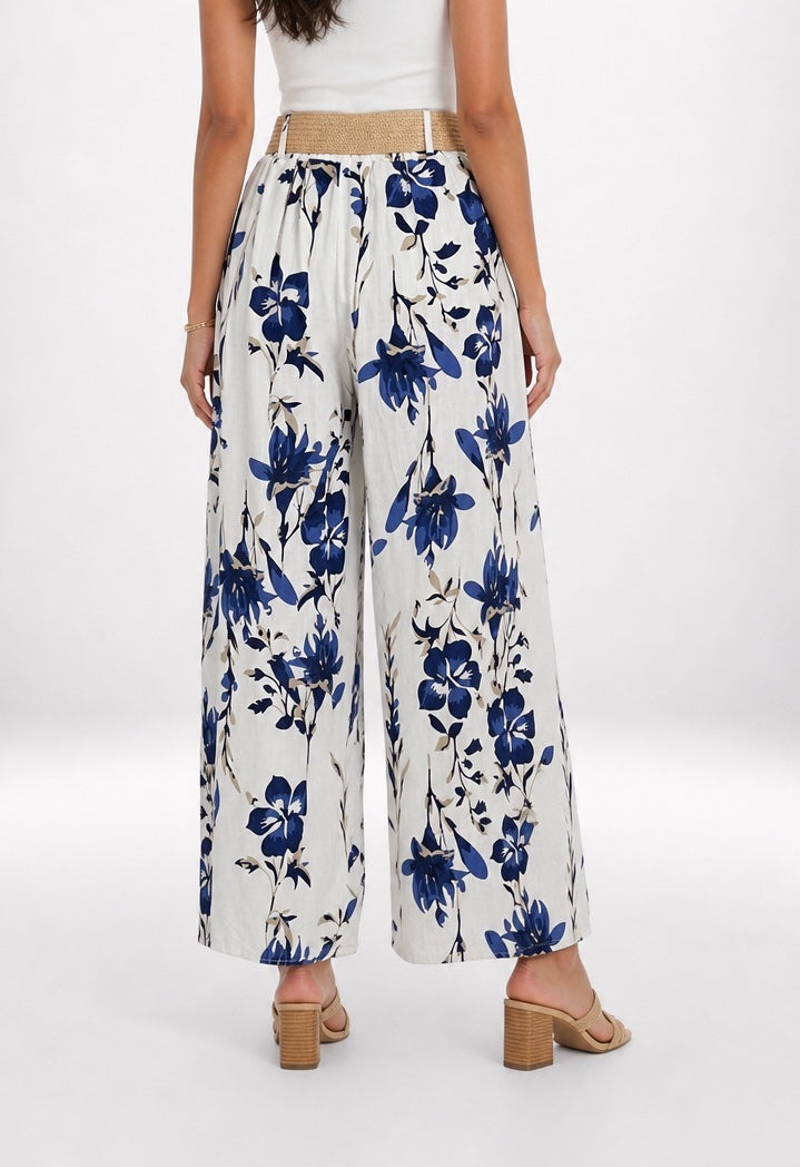 Floral Wide Leg Trousers with Woven Belt - Mixed Pack (2)