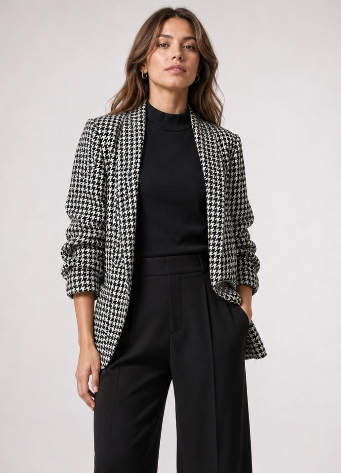 Houndstooth Pattern Blazer - Houndstooth