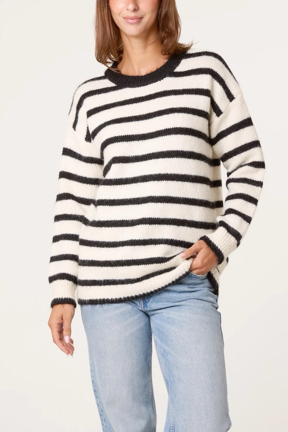 Horizontal Stripe Wool Blend Jumper - Black