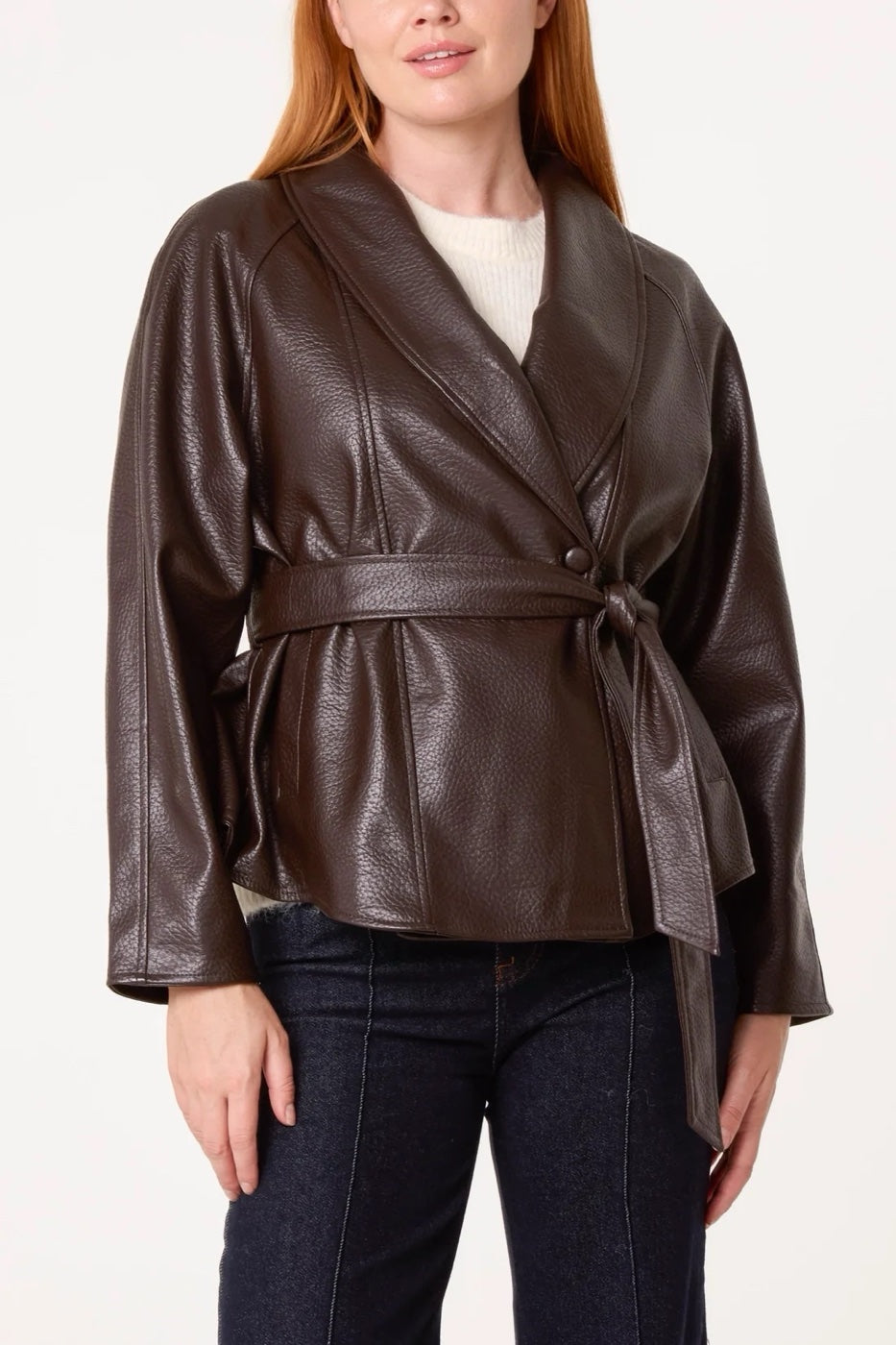 Belted Peplum Wrap Jacket - Chocolate