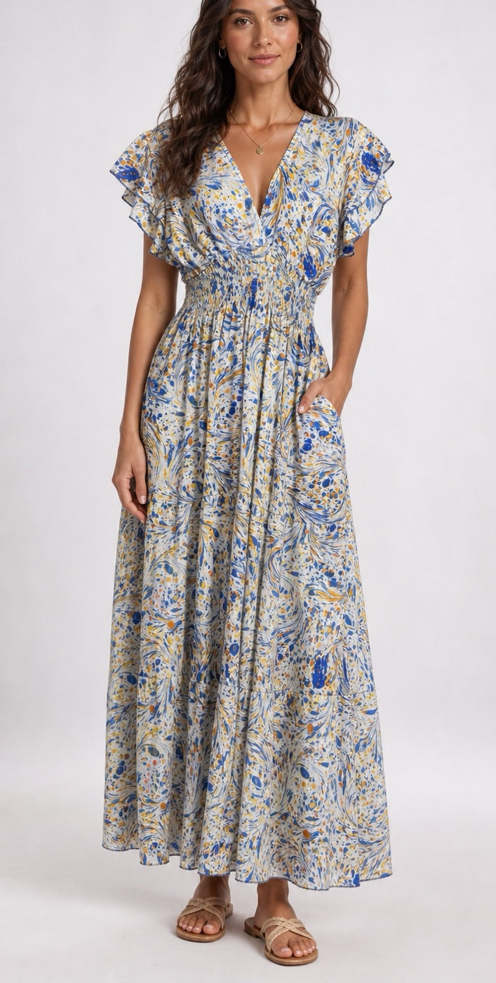 Flutter Sleeve Cinched Waist Maxi Dress - Mixed Pack