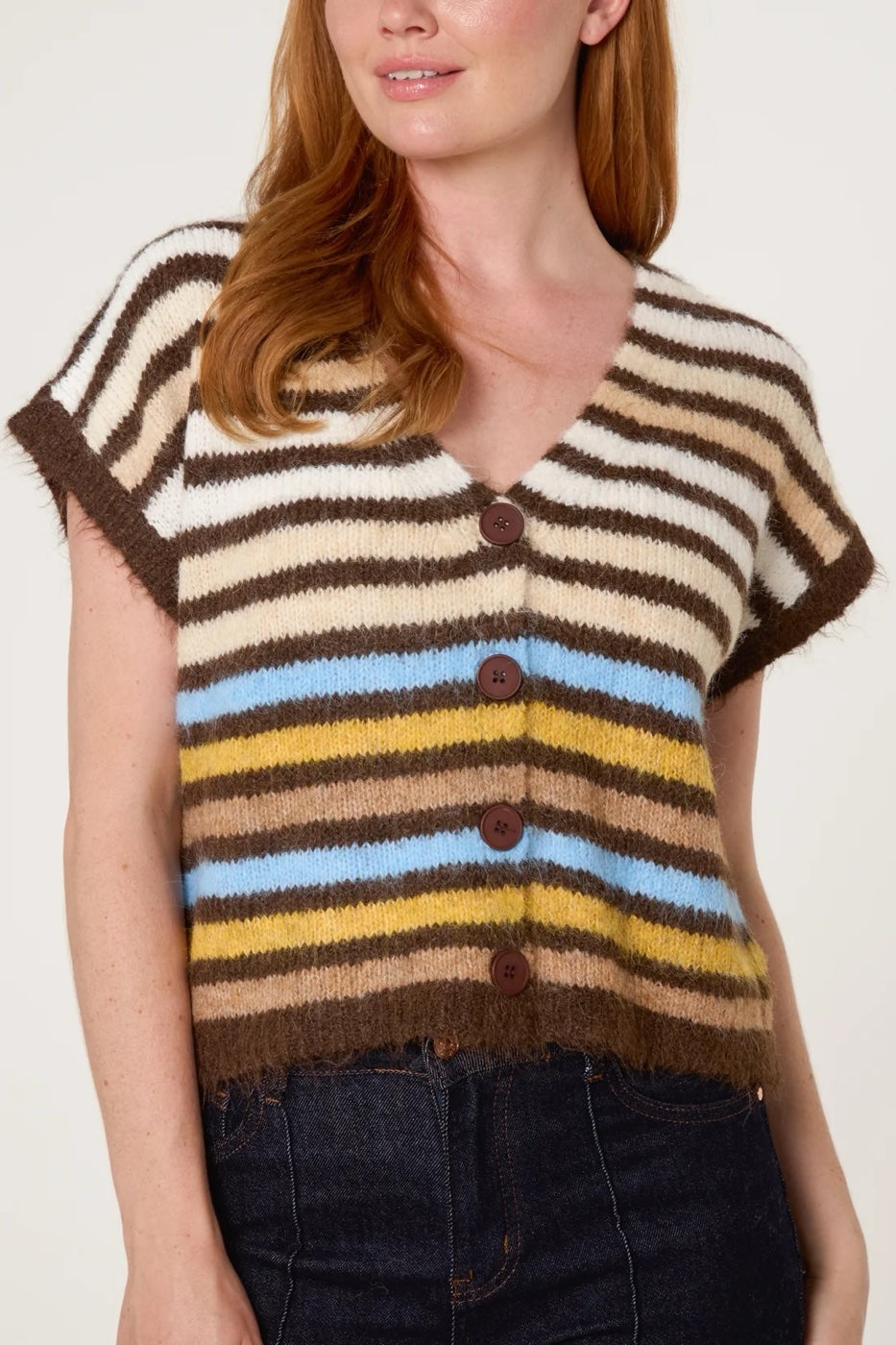 Striped Wool Blend Knitted Vest - Chocolate