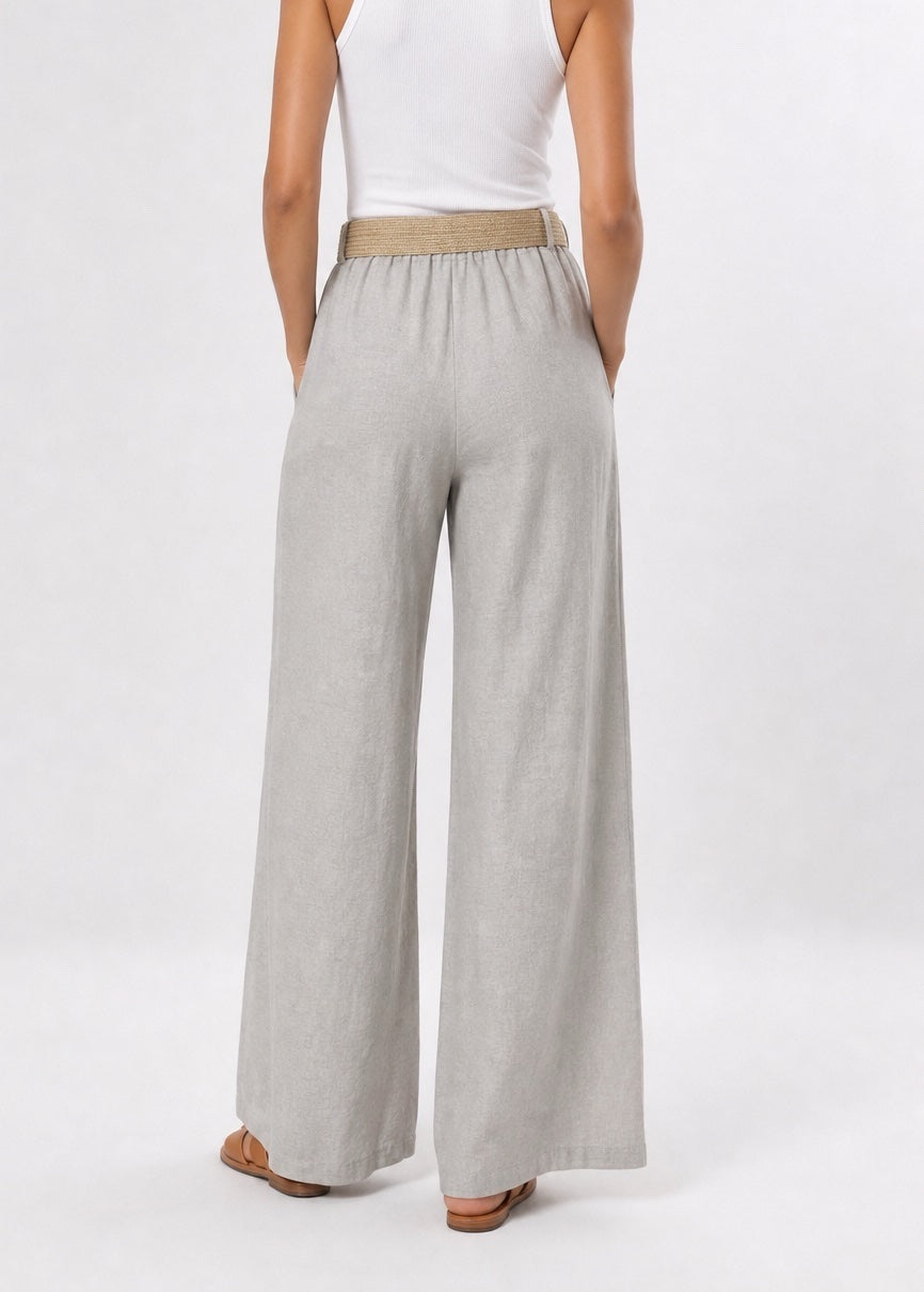 Wide Leg Lightweight Trousers with Woven Belt - Mixed Pack (2)