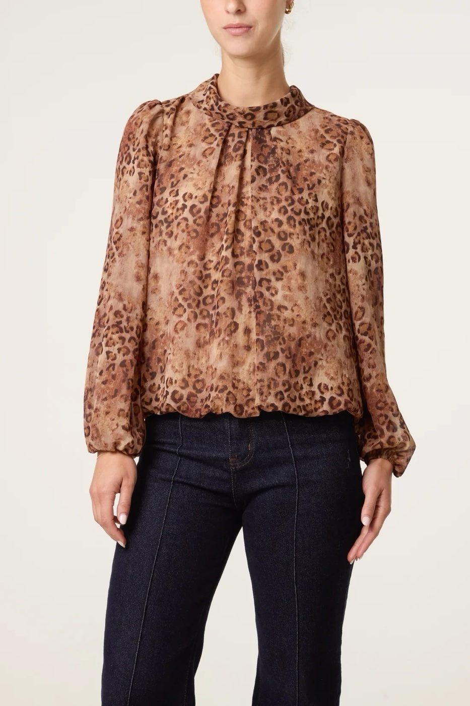 Animal Print Blouson Top - Mocha