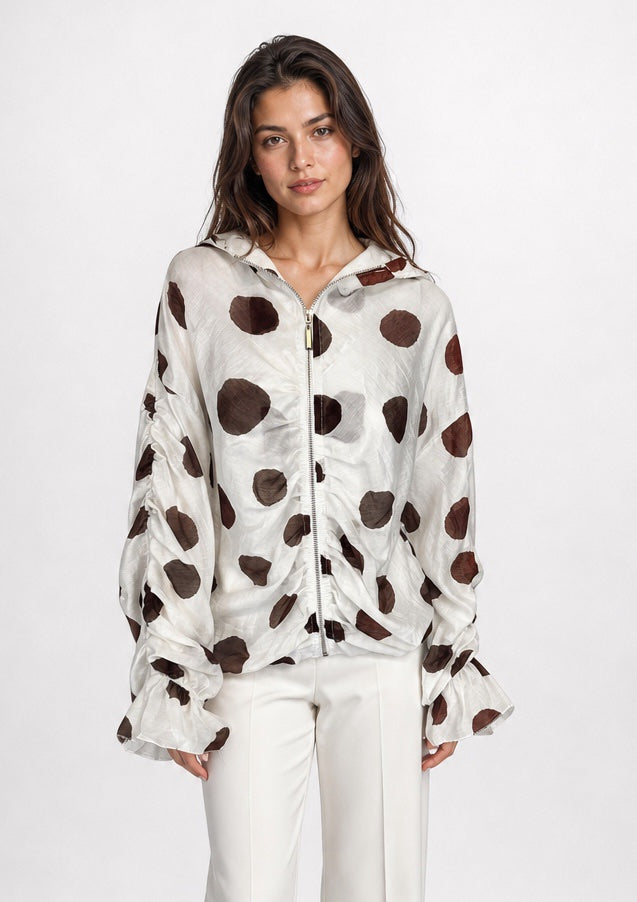 Polka Dot Ruched Sleeve Hooded Jacket - Mixed Pack