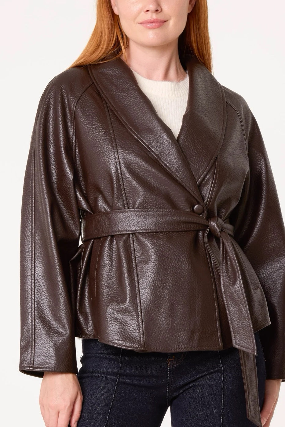 Belted Peplum Wrap Jacket - Chocolate (2)