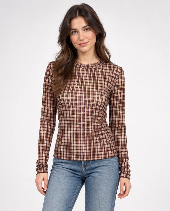 Cashmere Enriched Check Print Long Sleeve Top - Mixed Pack
