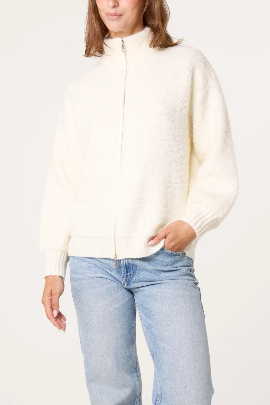 Cosy Teddy Fleece Zip-Through Jacket - Ivory