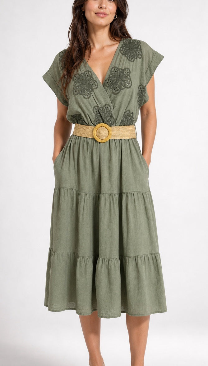 Embroidered Wrap Belted Midi Dress - Mixed Pack