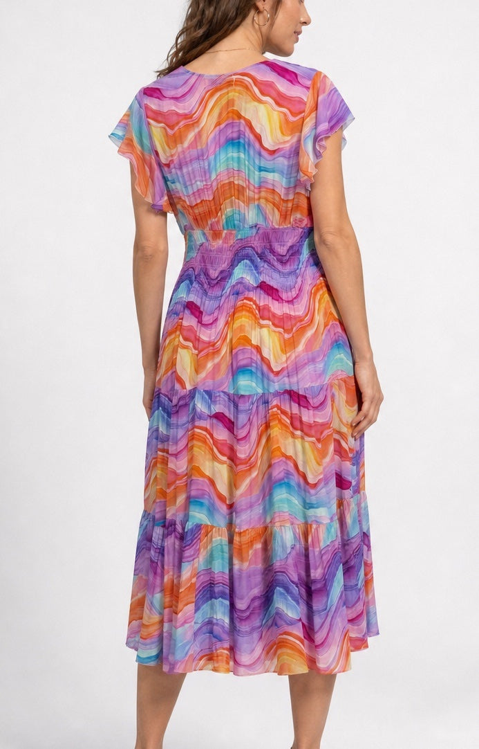 V neck Tiered Midi Dress 961-K3 - Purple