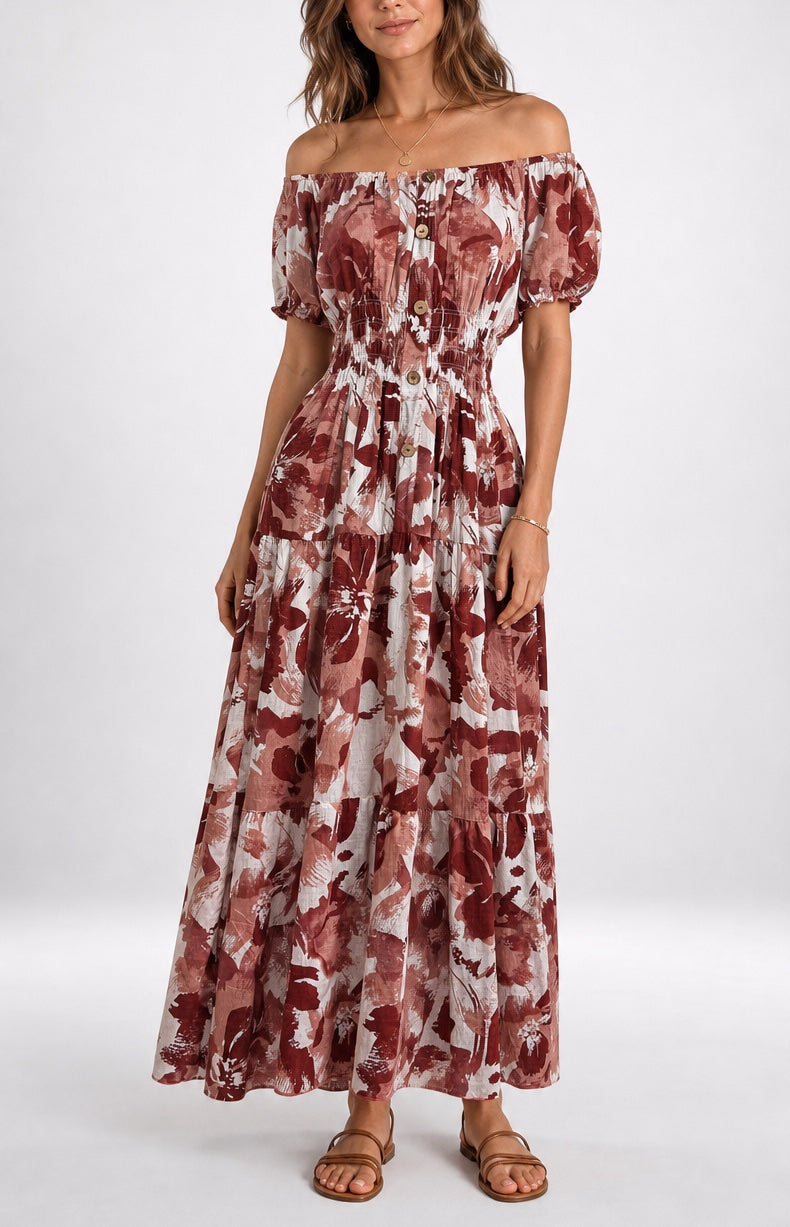 Abstract Floral Print Puff Sleeve Maxi Dress - Mixed Pack
