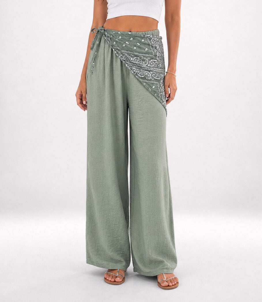 Bohemian Bandana Wrap Wide-Leg Trousers - Mixed Pack