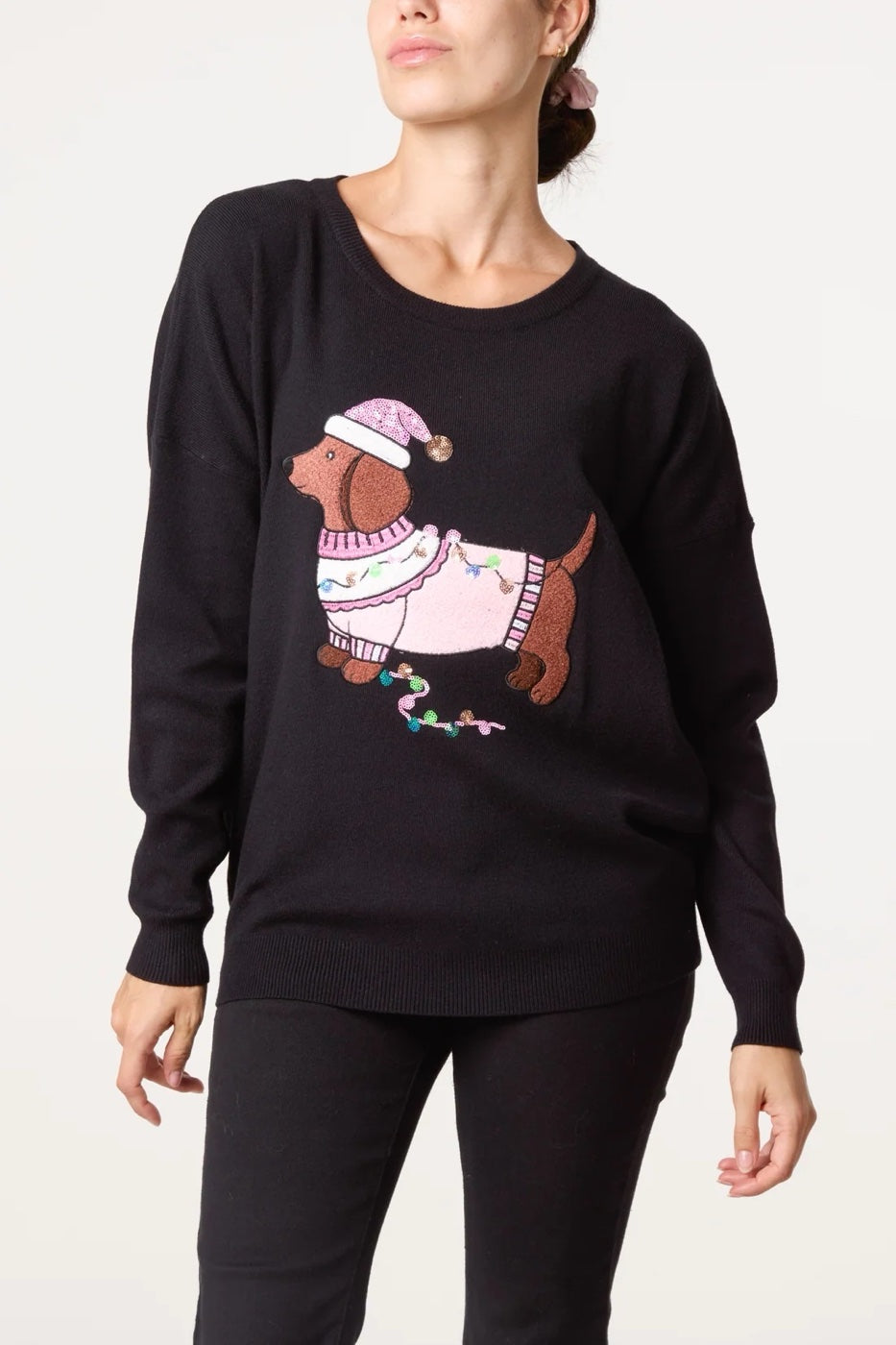 Dachshund Christmas Jumper - Black