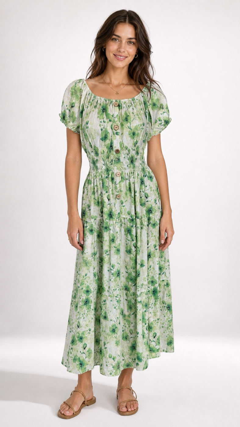 Smocked Waist Water Flower Midi Dress - Mixed Pack