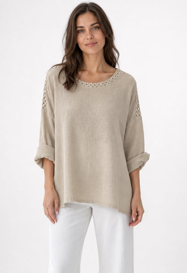 Crochet Neck Distressed Knit Top - Mixed Pack