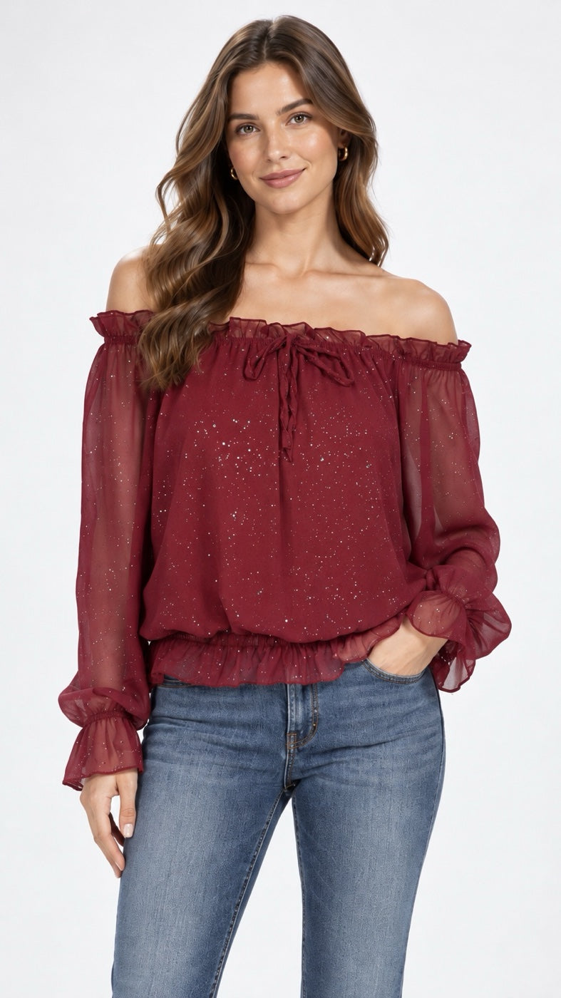Glitter Dot Off-the-Shoulder Blouse - Mixed Pack