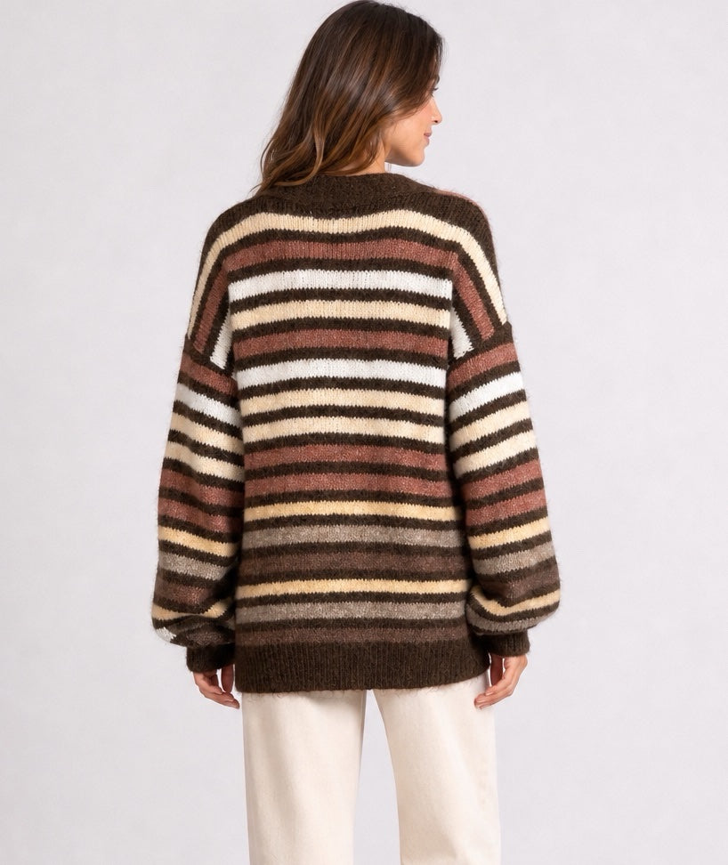 Striped Balloon Sleeve Wool Blend Cardigan - Mixed Pack (2)
