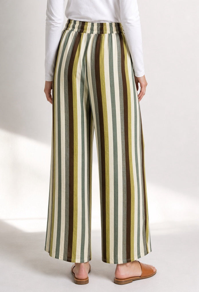 Striped Wide-Leg Trousers - Green