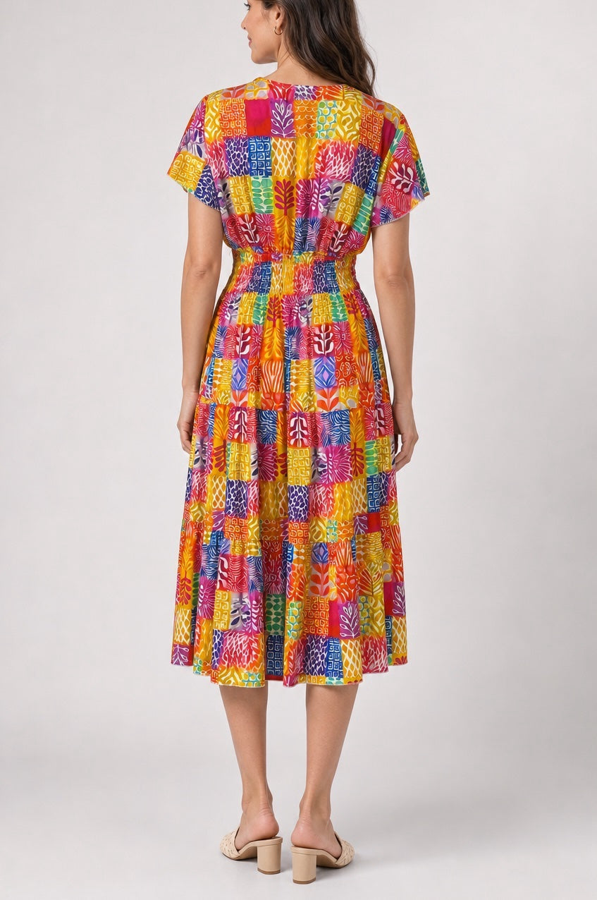 Patchwork Print Midi Dress - Multi