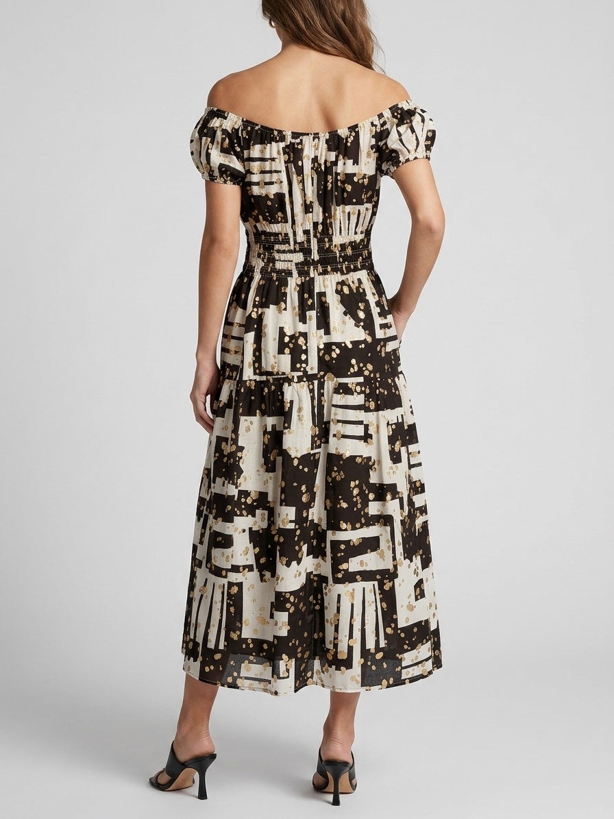 Bardot Shirred Midi Dress - Black (2)
