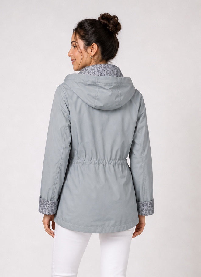 Geometric Print Lined Hooded Jacket - Slate (2)