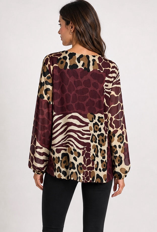 Mixed Animal Print Pleated Blouse - Mixed Pack (2)