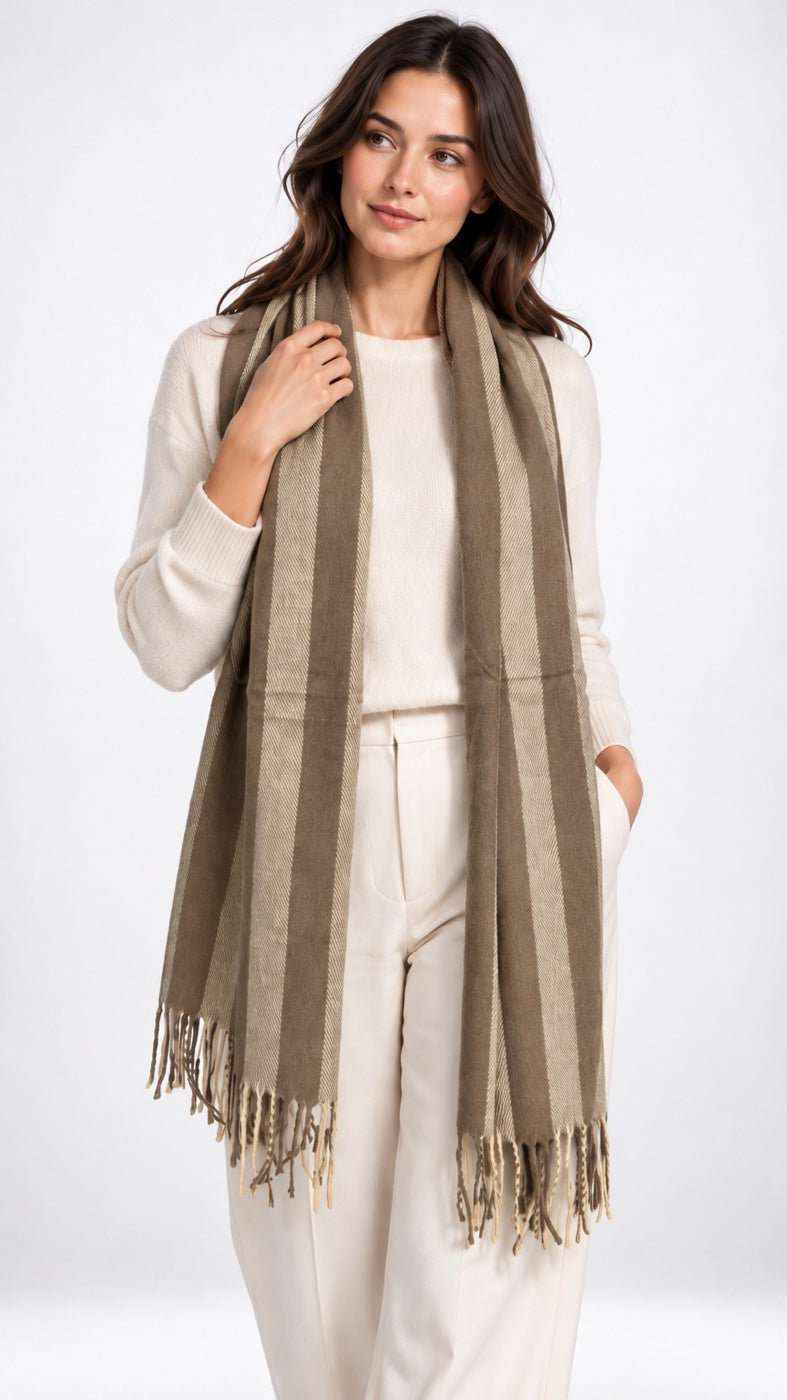 Striped Wool Blend Fringed Scarf - Mixed Pack