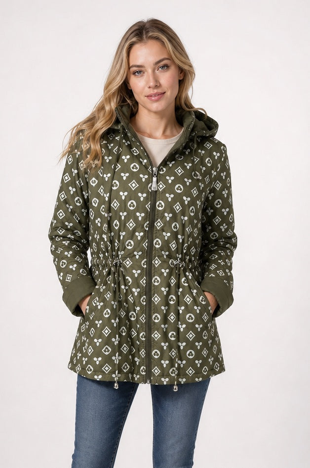 Lightweight Drawstring Hooded Jacket - Khaki Green (3)