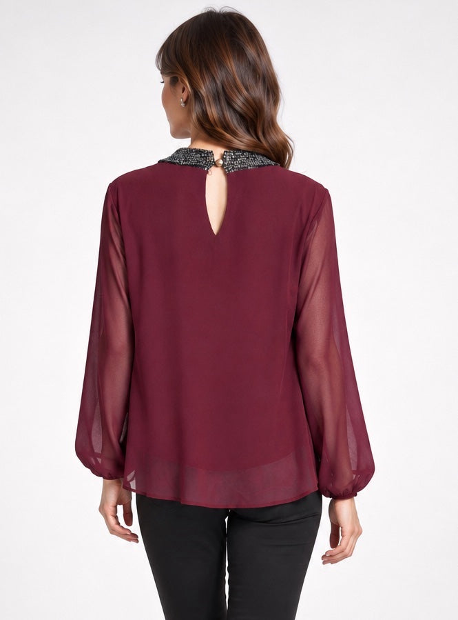 Embellished Neckline Chiffon Blouse - Mixed Pack (2)