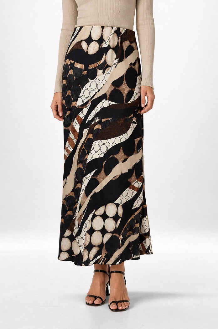 Abstract Print Midi Skirt - Black 