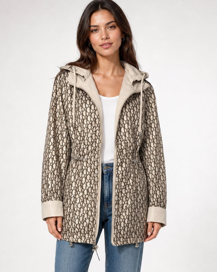 Reversible Hooded Jacket with Drawstring Waist - Cream (3)