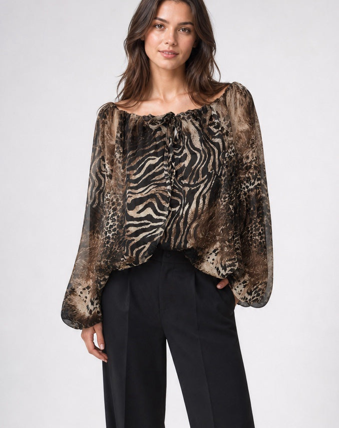 Animal Print Off-the-Shoulder Blouse - Mixed Pack