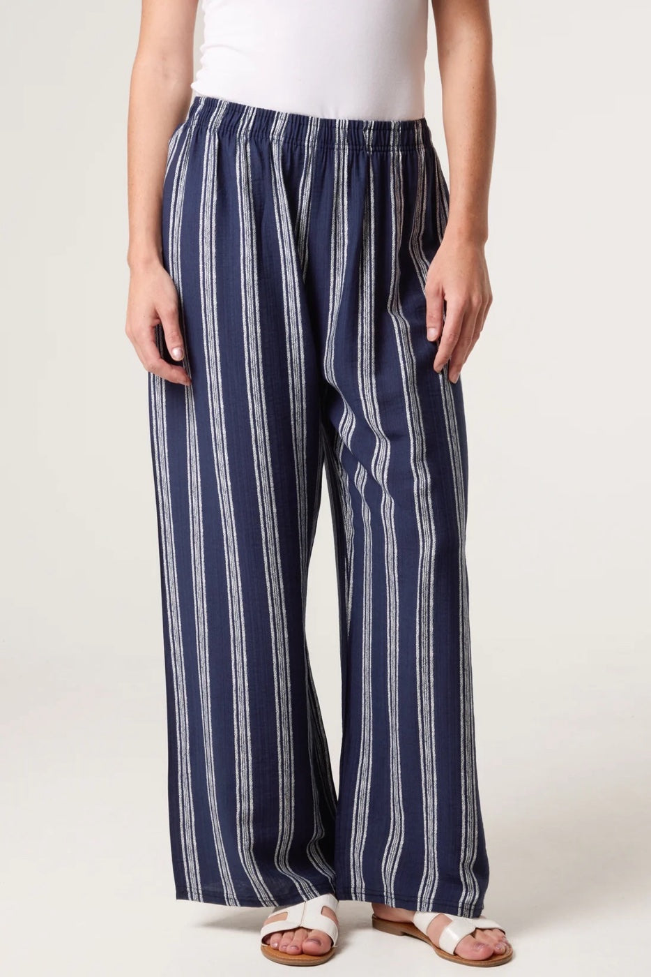 Striped Wide-Leg Trousers - Navy