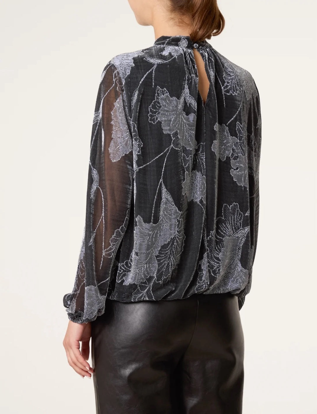 Floral Print Shimmer Blouse - Silver (2)