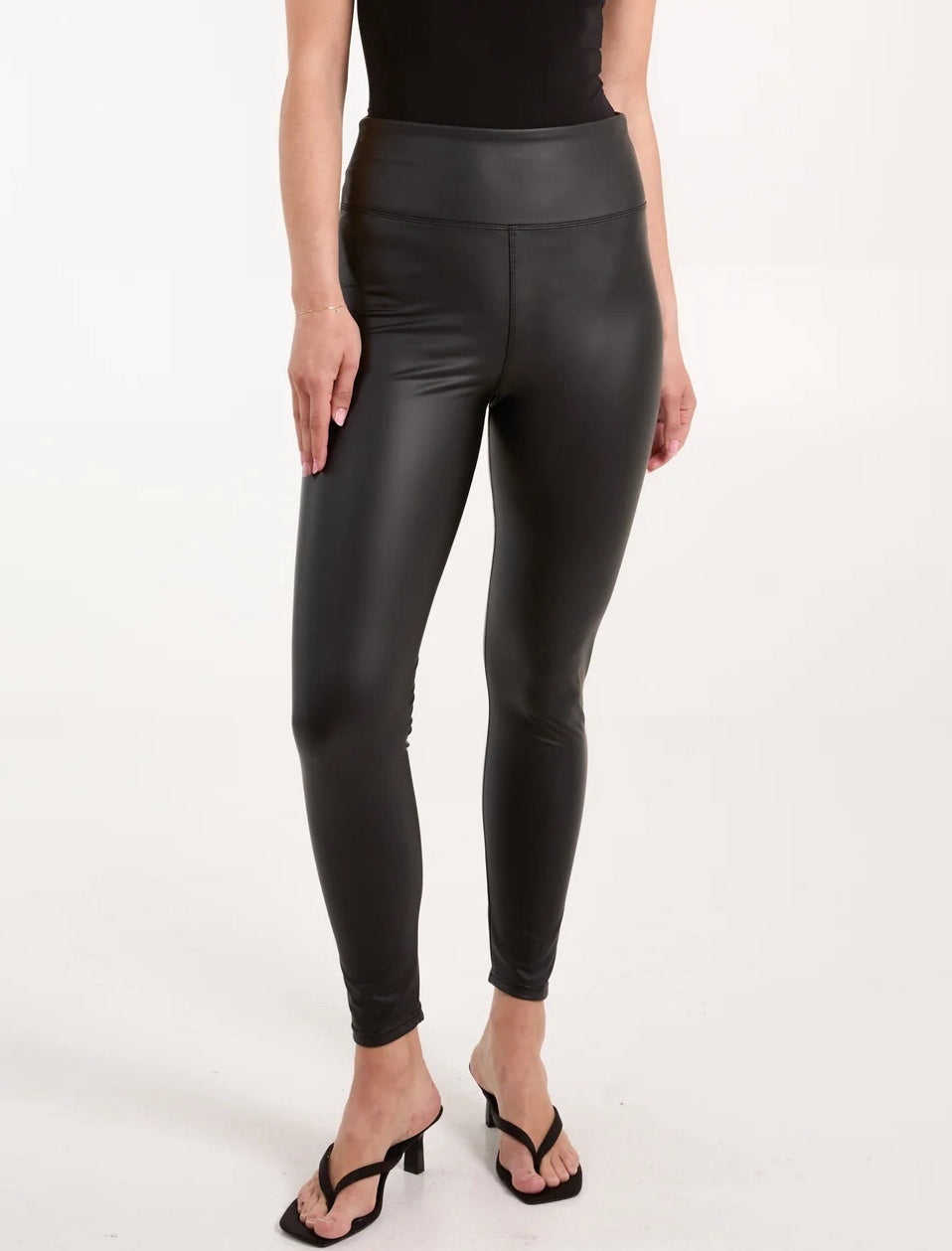 Faux Leather High Rise Leggings - Black
