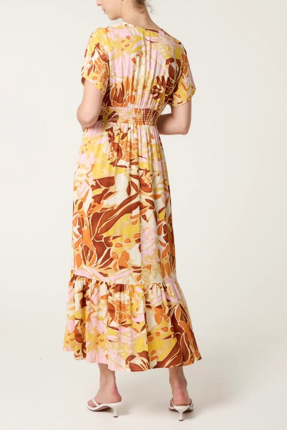 Maxi Dress with Elasticated Waistband and Tiered Hem - Orange (2)