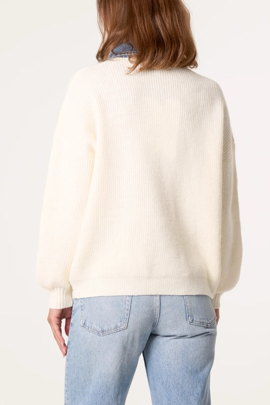 Denim Collar Knit Pullover - Ivory (2)