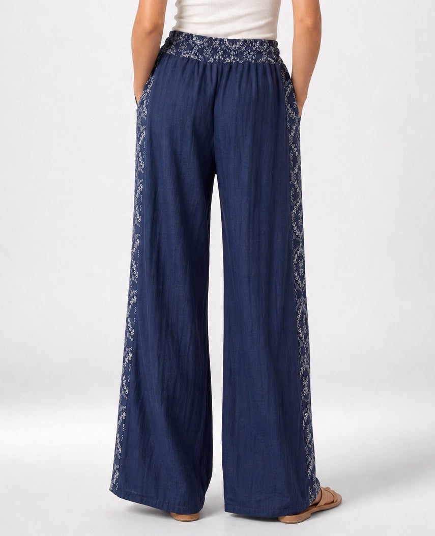 Panel Print Linen Mix Wide-Leg Trousers - Mixed Pack (2)