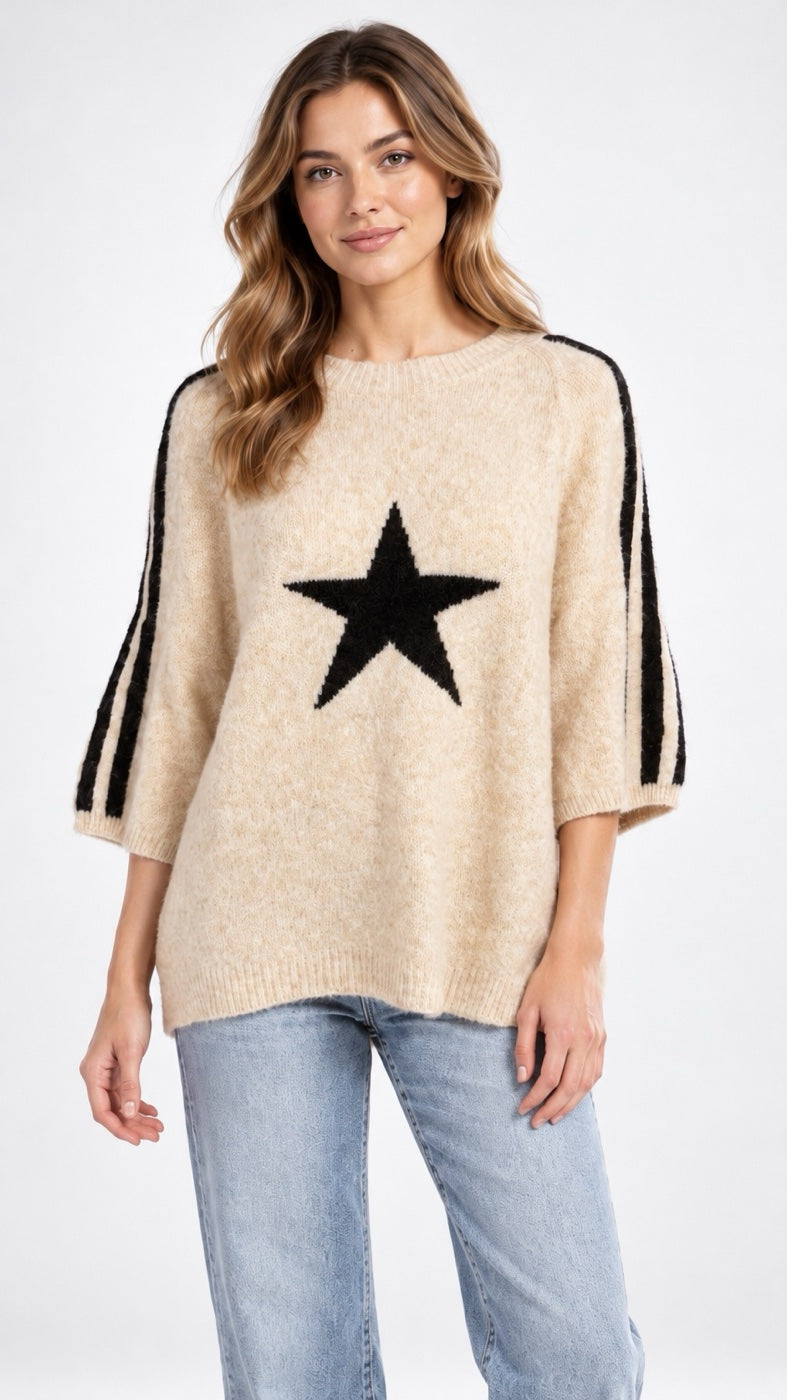 Cosy Star Jumper with Striped Sleeves - Mixed Pack