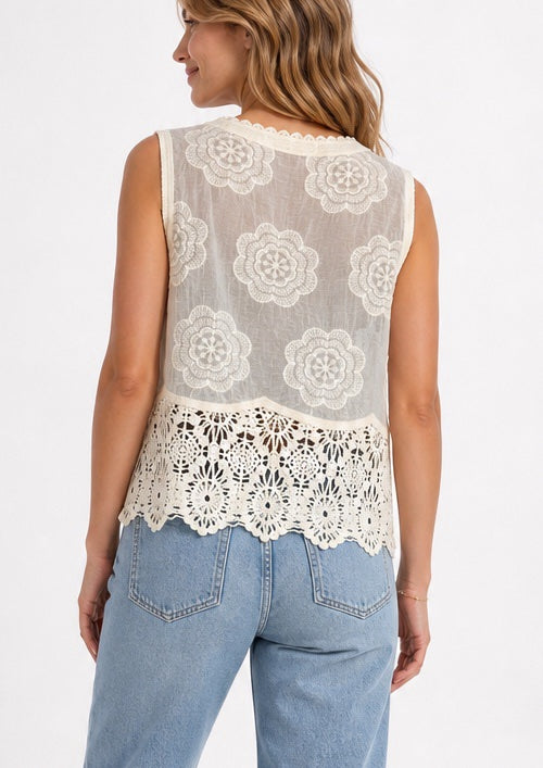Embroidered Crochet Hem Vest - Mixed Pack (2)