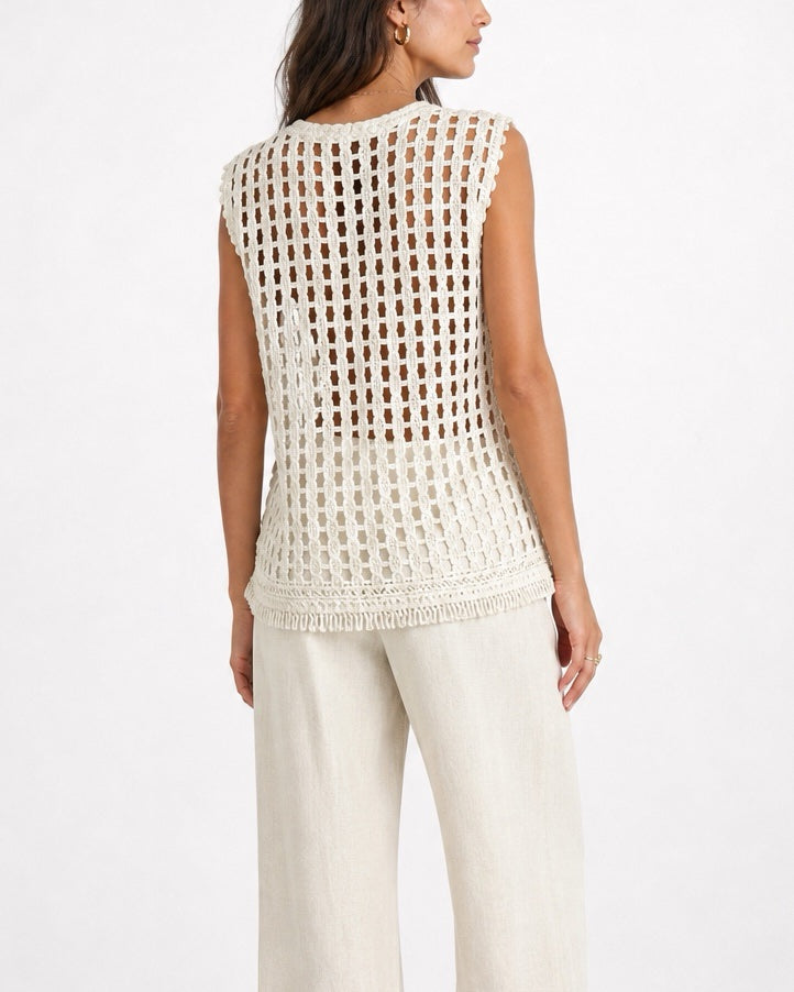 Woven Sleeveless V-Neck Top with Fringed Hem - Mixed Pack (2)