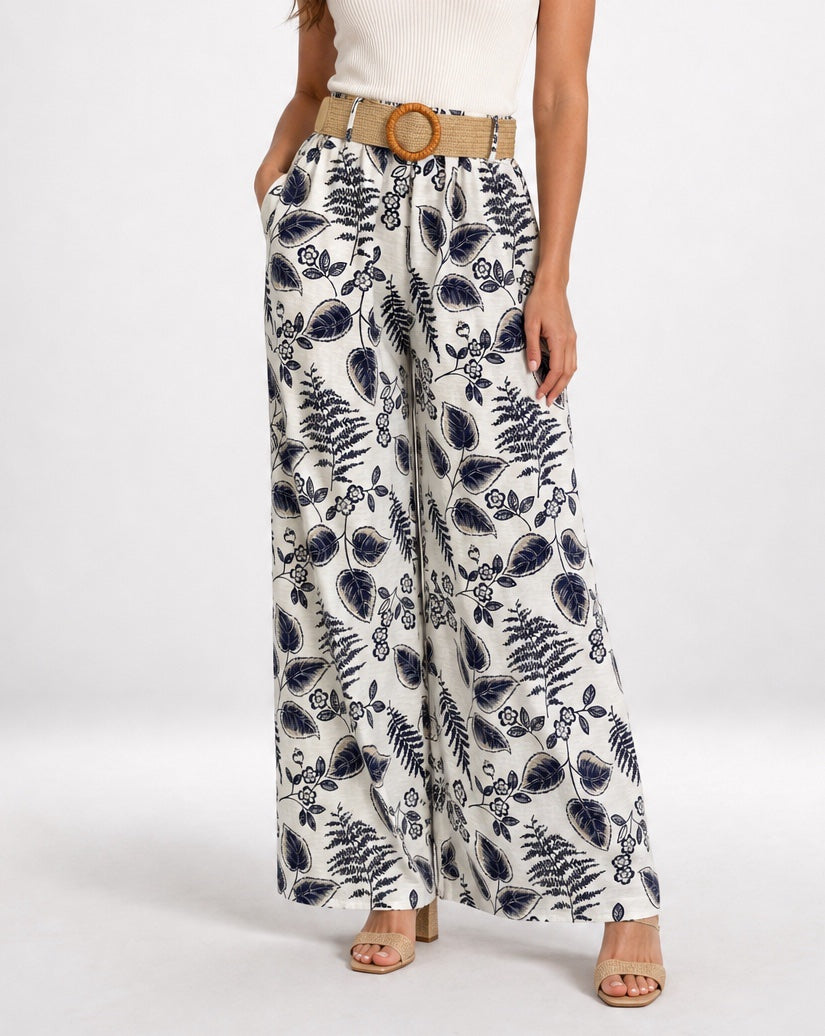 Stencil Leaf Print Wide-Leg Trousers - Mixed Pack