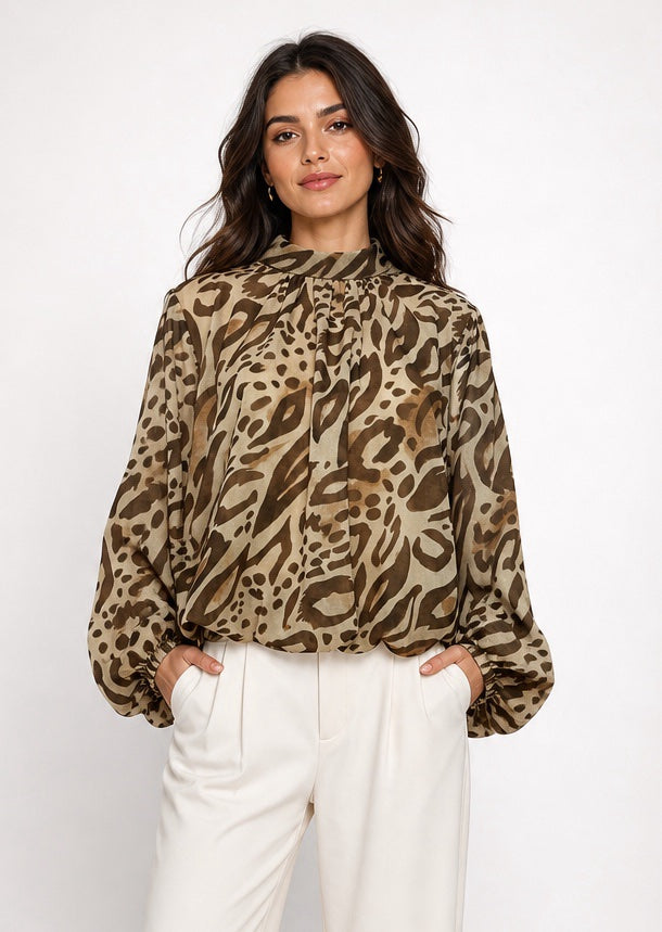 Animal Print Mock Neck Blouse - Mixed Pack