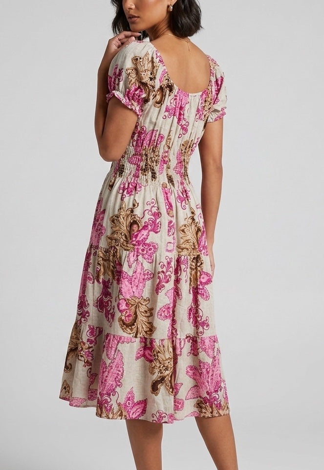 Shirred Puff Sleeve Midi Dress - Mixed Pack (2)