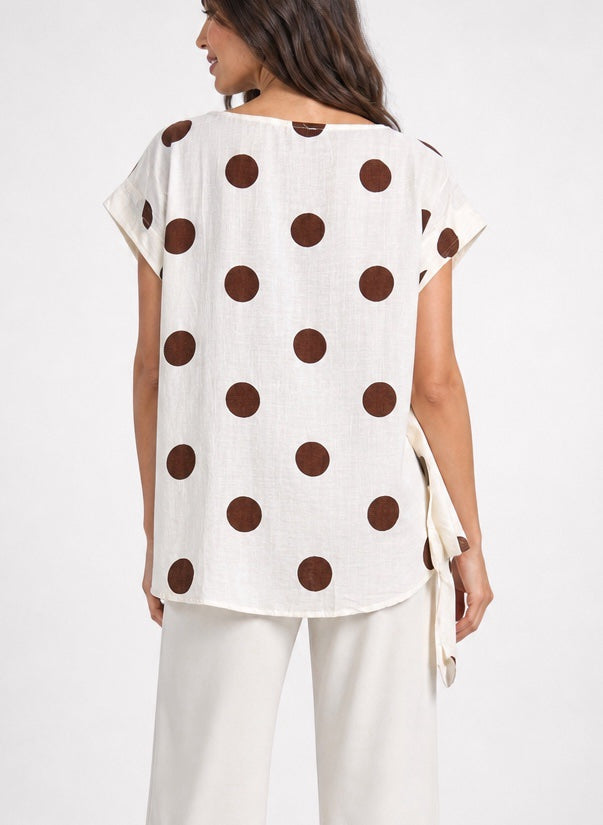 Polka Dot Tie-Waist Blouse - Ivory (2)