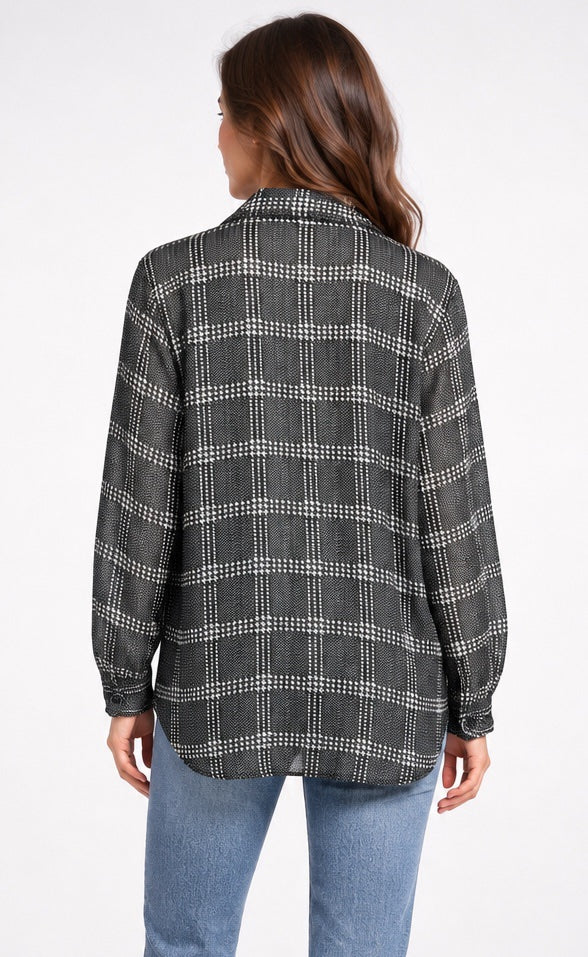 Textured Check Oversized Shirt - Black (2)