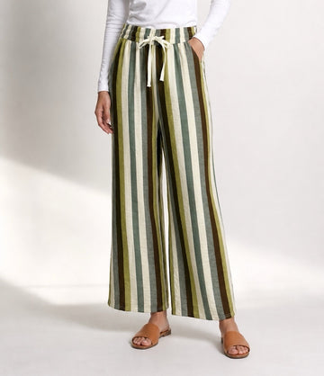 Striped Wide-Leg Trousers - Green